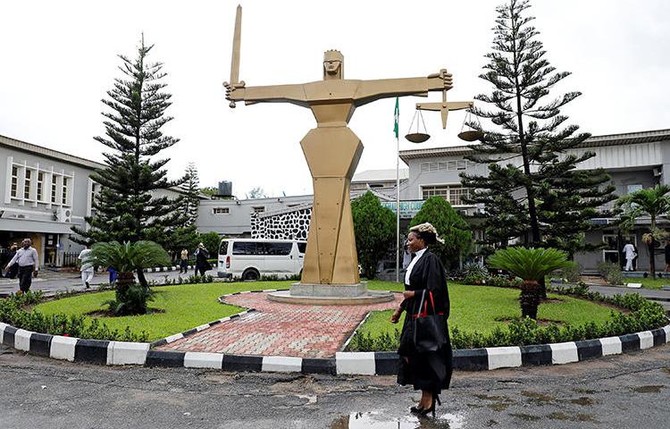 The Federal High Court in Lagos, Nigeria, is seen on May 8, 2018. Journalist Jones Abiri is set to attend a hearing at the high court in Abuja on cybercrime, anti-sabotage, and terrorism charges. (Reuters/Akintunde Akinleye)