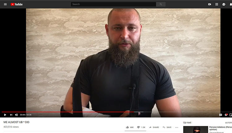 A screen shot of Russian video blogger Vadim Kharchenko, speaking on his YouTube channel