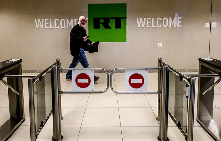 RT's Moscow offices are seen on June 8, 2018. The company is among several foreign-owned outlets that have been forced to register under the Foreign Agent Registration Act in the United States. (AFP/Yuri Kadobnov)