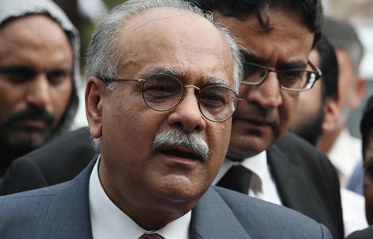 Najam Sethi is seen in Lahore, Pakistan, on July 21, 2014. Sethi's TV program was recently cancelled after receiving complaints from Prime Minister Imran Khan. (AP/K.M. Chaudary)