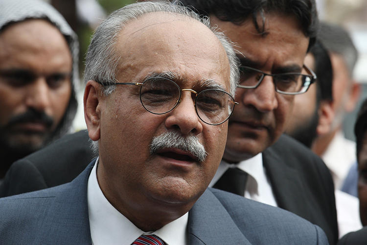 Najam Sethi is seen in Lahore, Pakistan, on July 21, 2014. Sethi's TV program was recently cancelled after receiving complaints from Prime Minister Imran Khan. (AP/K.M. Chaudary)
