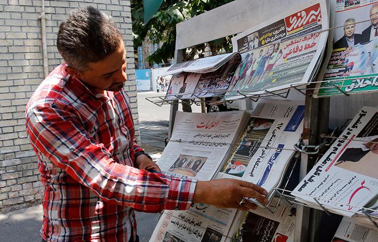 A newspaper stand is seen in Tehran, Iran, on July 8, 2019. Newspaper columnist Hossein Ghadyani was recently sentenced to six months in prison for an Instagram post. (AFP)