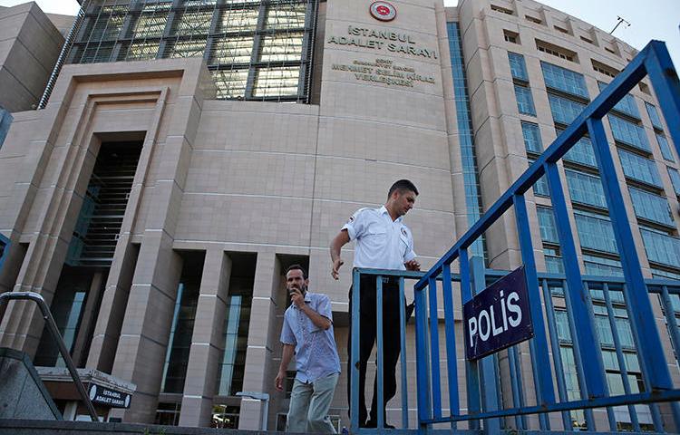 A court where journalists from the Zaman newspaper were tried is seen in Istanbul on July 6, 2018. CPJ joined 12 other groups in issuing a statement calling on U.N. member states to urge Turkey to improve its freedom of speech record. (AP/Lefteris Pitarakis)