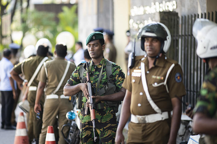Security personnel are seen in Colombo, Sri Lanka, on November 17, 2019. Journalists were recently attacked and interrogated throughout Sri Lanka. (AFP/Jewel Samad)