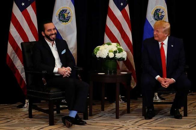 El Salvador's President Nayib Bukele with U.S. President Donald Trump on the sidelines of the 74th session of the United Nations General Assembly in New York on September 25, 2019. Journalists in El Salvador told CPJ that online harassment has intensified since Bukele came to power in June. (Reuters/Jonathan Ernst)