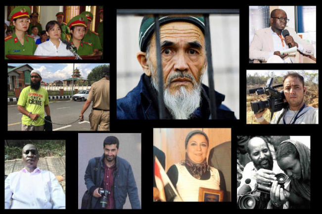 CPJ’s #FreeThePress campaign highlighted several jailed journalists. (Photos: Various)