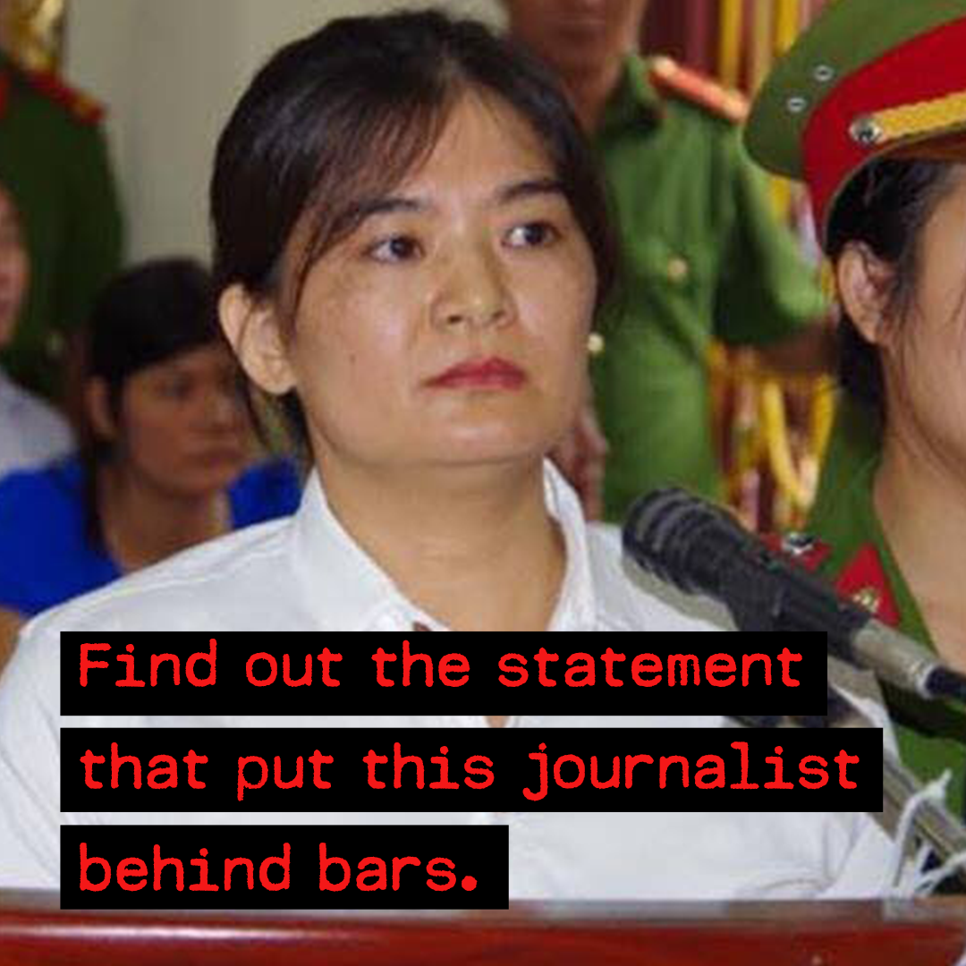 Tran Thi Nga, a freelance reporter in Vietnam, is featured in #FreeThePress campaign. She was arrested in January 2017 and sentenced to nine years in prison and five years' probation on charges of "spreading propaganda against the state.” (Danlambao)