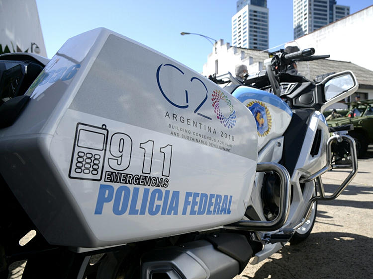 A federal police motorcycle is seen in Buenos Aires, Argentina, on November 16, 2018. Unidentified individuals recently shot at journalist Carlos Walker's home in Buenos Aires province. (RArgentine Ministry of Security/Handout via Reuters)