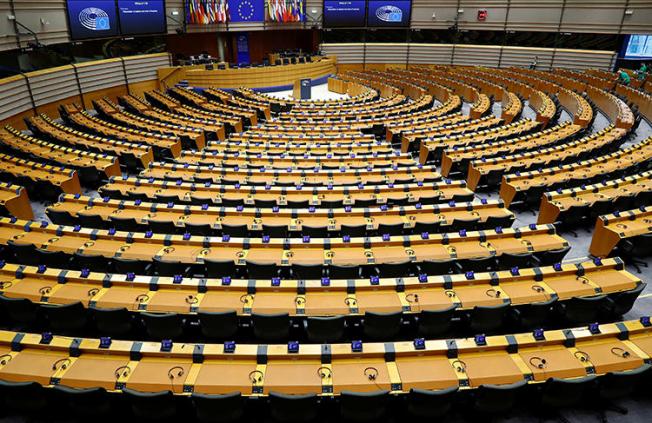 A general view of the hemicycle shown ahead of a plenary session of the European Parliament in Brussels, Belgium on March 9, 2020. The parliament is drafting legislation on terrorist content online that could affect journalists reporting the news. (Reuters/Francois Lenoir)