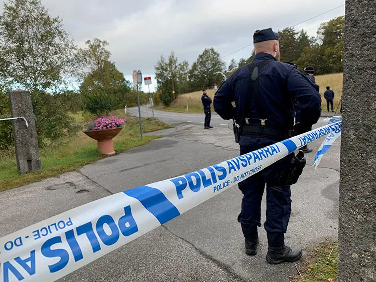 Police are seen outside Stockholm, Sweden, on October 5, 2019. Exiled Pakistani journalist Sajid Hussain Baloch recently went missing in Sweden. (Reuters/Anna Ringstrom)