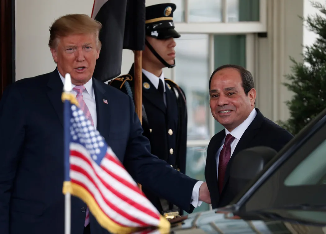 Trump welcomes Egyptian President Abdel-Fattah el-Sisi to the White House on April 9, 2019. Egypt is one of the world’s worst jailers of journalists, according to CPJ research. (Reuters/Carlos Barria)