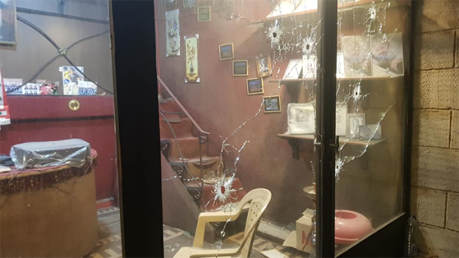 The office of Lebanese journalist Shuaib Zakaria is seen after being shot 30 times by unidentified attackers on March 19, 2020. (Shuaib Zakaria)