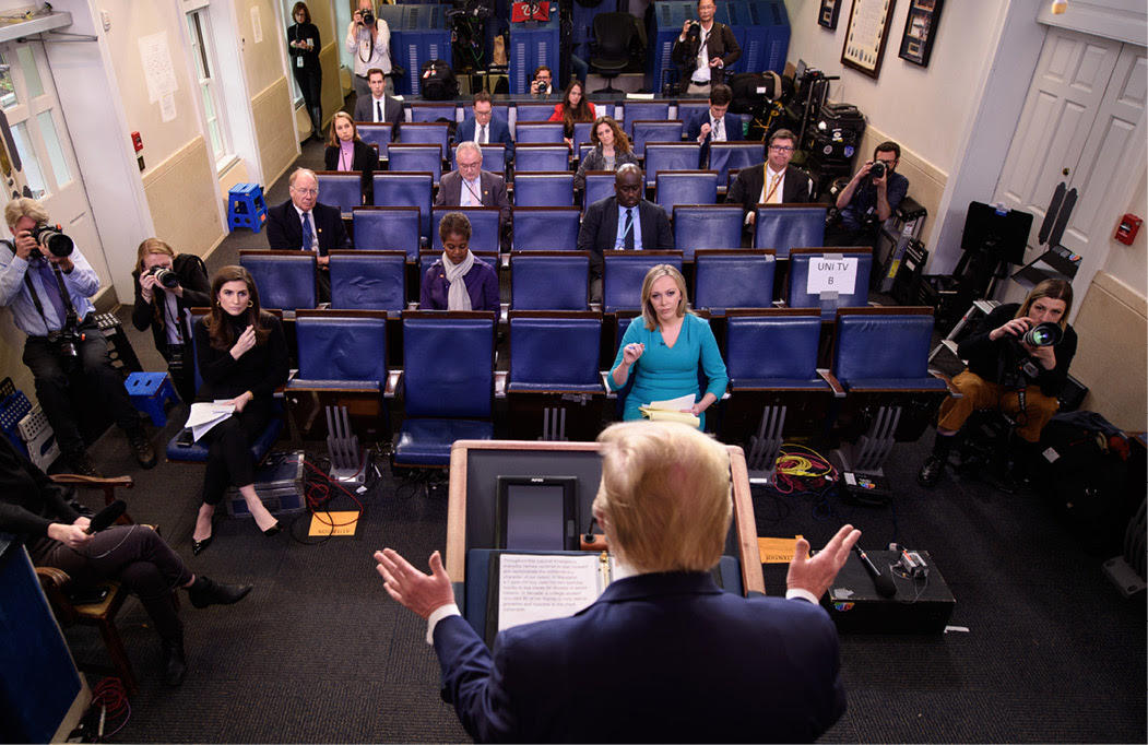 Trump speaking during the daily briefing on the novel coronavirus, COVID-19, at the White House. Trump has called journalists “very dishonest” for their reporting on the health crisis. (AFP/Mandel Ngan)