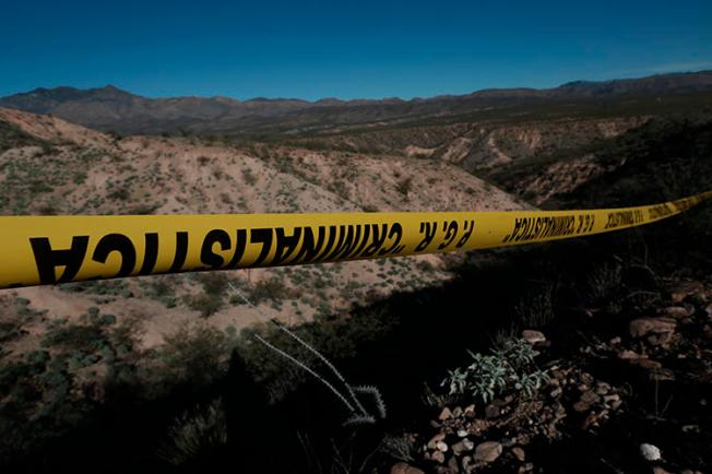 Police tape is seen near Bavispe, Sonora state, Mexico, on January 11, 2020. Journalist Jorge Miguel Armenta Ávalos was recently killed in Sonora state. (AP/Christian Chavez)
