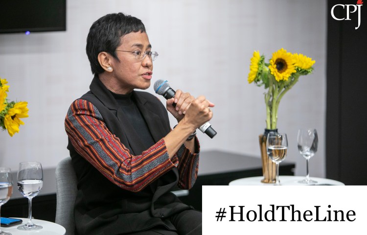 Filipino American investigative journalist and Rappler founder Maria Ressa speaks at an event at the Committee to Protect Journalists headquarters, the John S. and James L. Knight Foundation Press Freedom Center, in New York on September 21, 2022.
