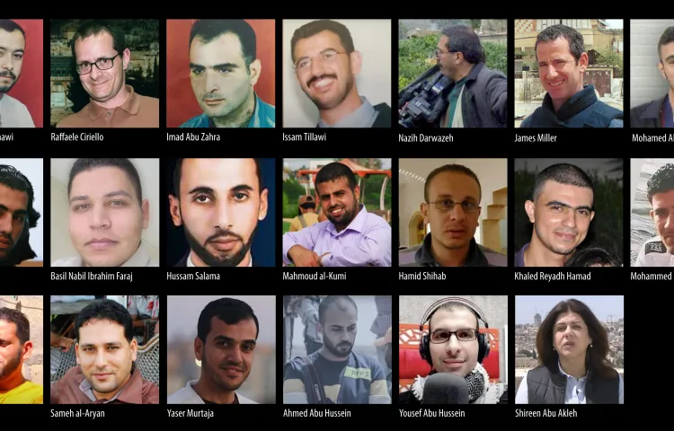 Faces of journalists killed by the Israeli Defense Forces from 2001 to 2022.
