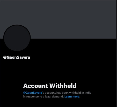 A screenshot of Gaon Savera's X account on August 23, 2023, says, "Account Withheld."