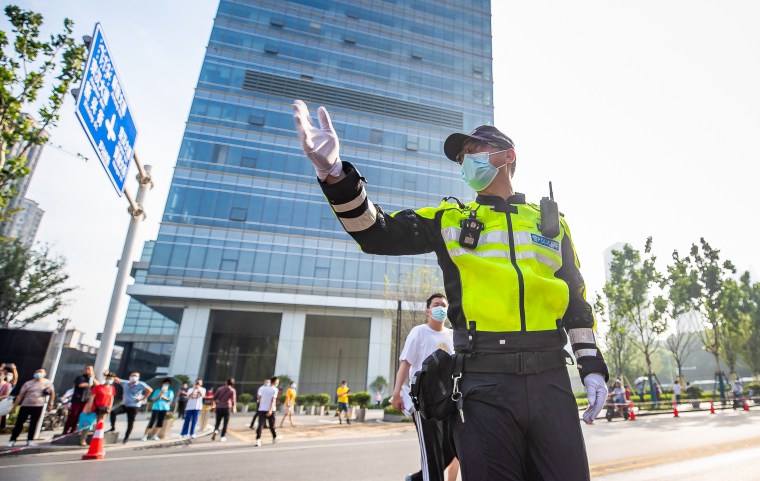 A police officer is seen in Wuhan, in China's central Hubei province, on June 7, 2022. Chinese publisher Lü Hua was recently arrested in Hubei.