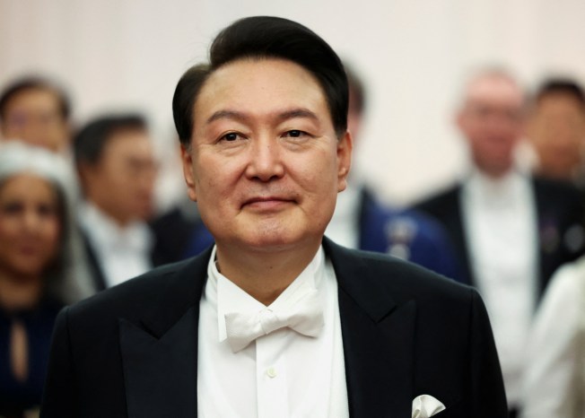 South Korea's President Yoon Suk Yeol arrives for a State Banquet in London, Britain, on November 22, 2023.
