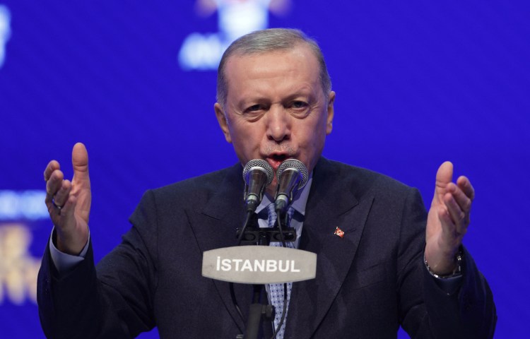 Turkish President Recep Tayyip Erdogan announces a mayoral candidate as his ruling Justice and Development Party (AKP) choice on January 7, 2024.