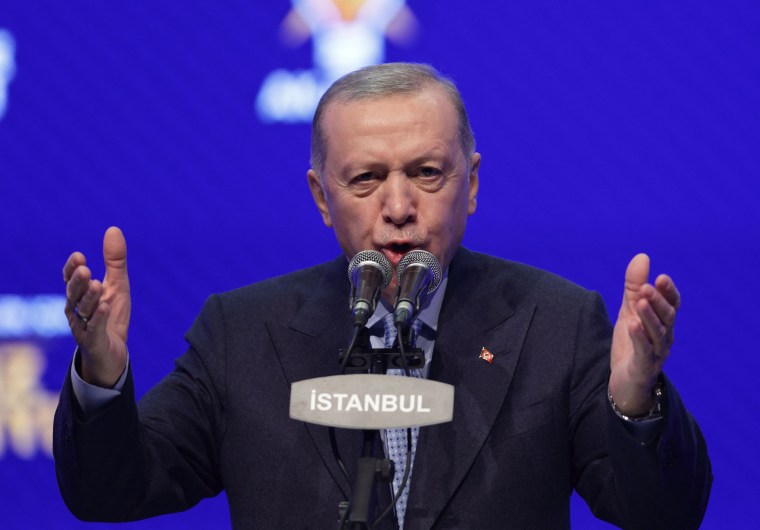 Turkish President Recep Tayyip Erdogan announces a mayoral candidate as his ruling Justice and Development Party (AKP) choice on January 7, 2024.