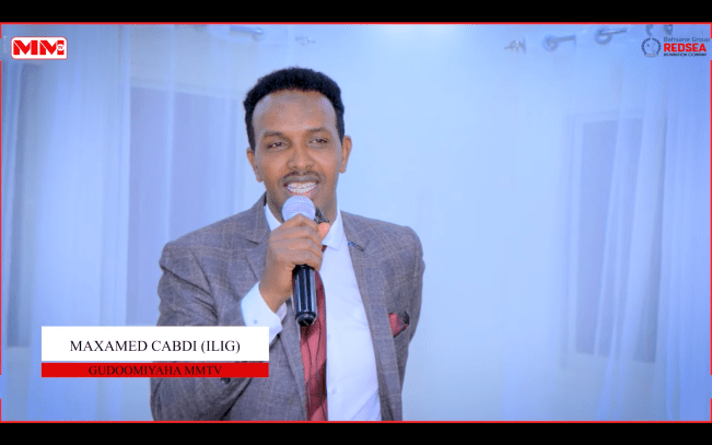 MM Somali TV chairperson Mohamed Abdi Sheikh (also known as Ilig) is seen speaking during past MM Somali TV programming.