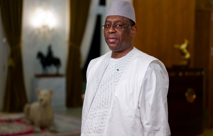 Senegalese President Macky Sall at the presidential palace in Dakar, on February 9, 2024.