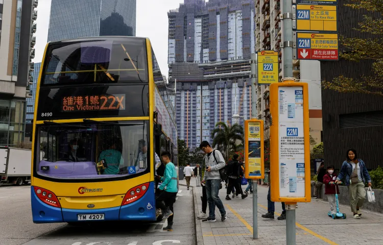 People board a bus in Hong Kong, China, on February 27, 2024.