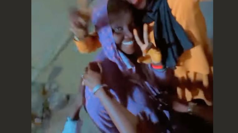 Senegalese reporter Ndèye Maty Niang, also known as Maty Sarr Niang, celebrates after being released on March 12. (Screenshot: Pulse Senegal/YouTube)