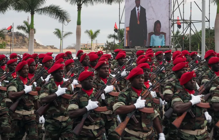 Angolan soldiers parade at the swearing-in of President Joao Lourenco in 2017.