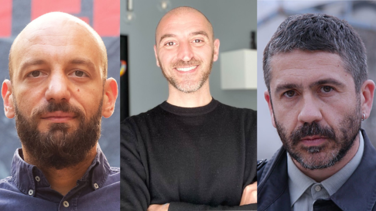 Headshots of Italian journalists Giovanni Tizian (left), Stefano Vergine, and Nello Trocchia who are under criminal investigation over their reporting on an alleged conflict of interest involving Italy’s Defence Minister Guido Crosetto.