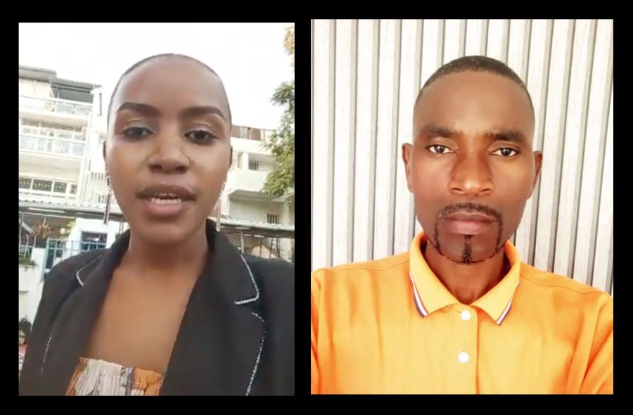 Mozambican reporter Sheila Wilson (left), of the Center for Democracy and Human Rights, reporting from a protest on June 4 before she was arrested. Mozambican STV campera operator Hélder Matwassa and an STV reporter told CPJ they were assaulted and robbed during the protest. (Screenshot, left: Adriano Nuvunga/Facebook, photo: Hélder Matwassa)