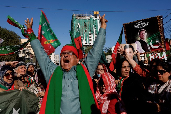 Pakistan remains politically volatile after a February election led to the formation of a coalition government. Pictured here on February 17, 2024, supporters of former Prime Minister Imran Khan's party chant slogans as they gather during a protest demanding free and fair results of the elections, outside the provincial election commission office in Karachi. (Photo: REUTERS/Akhtar Soomro)