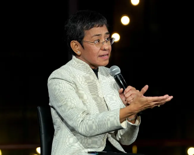 Cyberattackers in October 2023 used the services of two proxy providers -- one U.S.- and one Russia-based -- to flood the Philippines news site Rappler, headed by  Nobel laureate and CPJ board member Maria Ressa, seen here in New York in 2023.  (Photo: Getty Images via AFP/Bennett Raglin)