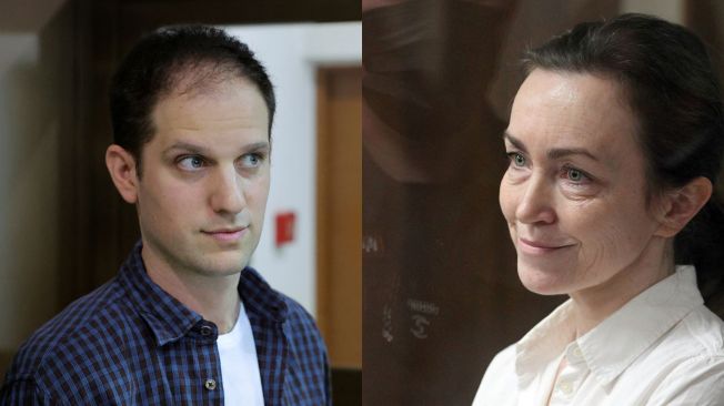 Evan Gershkovich (left), shown here in October 2023, and Alsu Kurmasheva (right), shown here in April 2024, were released as part of a prisoner exchange on Aug. 1, 2024. (Photos: Getty Images)