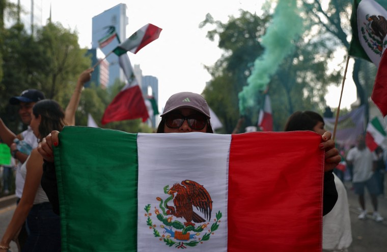 A person holding a flag.