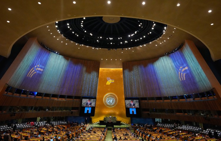 Attendees gather at the U..N. Summit of the Future conference on Sunday, Sept. 22, 2024 at U.N. headquarters in New York. (Photo: AP/Frank Franklin II)