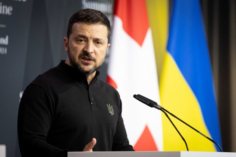 Ukrainian President Volodymyr Zelenskyy speaks during a press statement, during the Summit on peace in Ukraine, in Stansstad near Lucerne, Switzerland, Saturday, June 15, 2024. Heads of state from around the world gather at the Buergenstock Resort in central Switzerland for the Summit on Peace in Ukraine, on June 15 and 16. MICHAEL BUHOLZER/Pool via REUTERS - RC2NB8AIXHLX