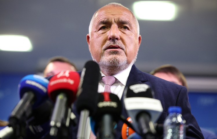 Boyko Borissov, former Bulgarian prime minister and leader of the center-right GERB party, speaks following exit polls in Sofia, Bulgaria, on October 27.