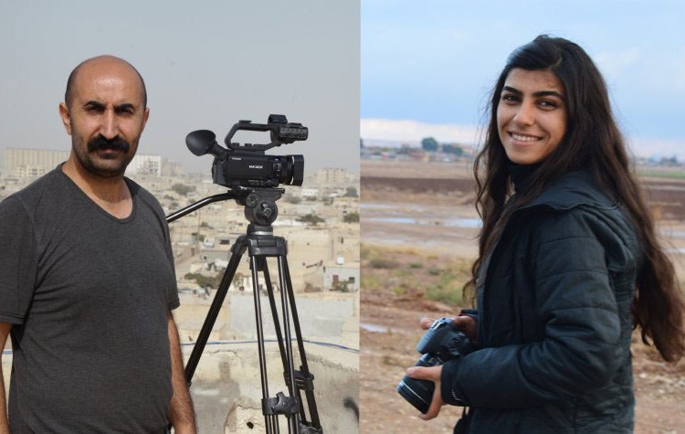 Journalists Nazim Dashdan (left) and Jihan Belkin were killed near Aleppo on December 19, 2024, in a suspected Turkish drone attack on their vehicle. The manager of Belkin’s outlet, Hawar News Agency, said the car was marked with ‘Press’ insignia. (Photos: Hawar News Agency)