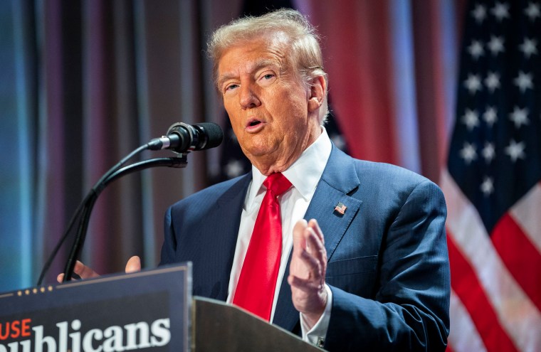 U.S. President-elect Donald Trump speaks to House Republicans at the Hyatt Regency hotel in Washington, D.C. on November 13, 2024. Trump has filed several legal actions against journalists and news outlets, the latest against the Des Moines Register for publishing an election poll that showed him trailing Vice President Kamala Harris. (Photo: AFP-Pool/Allison Robbert)