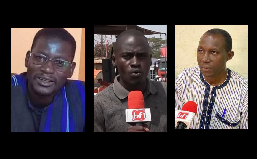 The location of journalists Boukari Ouoba (from left), Luc Pagbelguem, and Guézouma Sanogo is unknown since their arrest on Match 24.