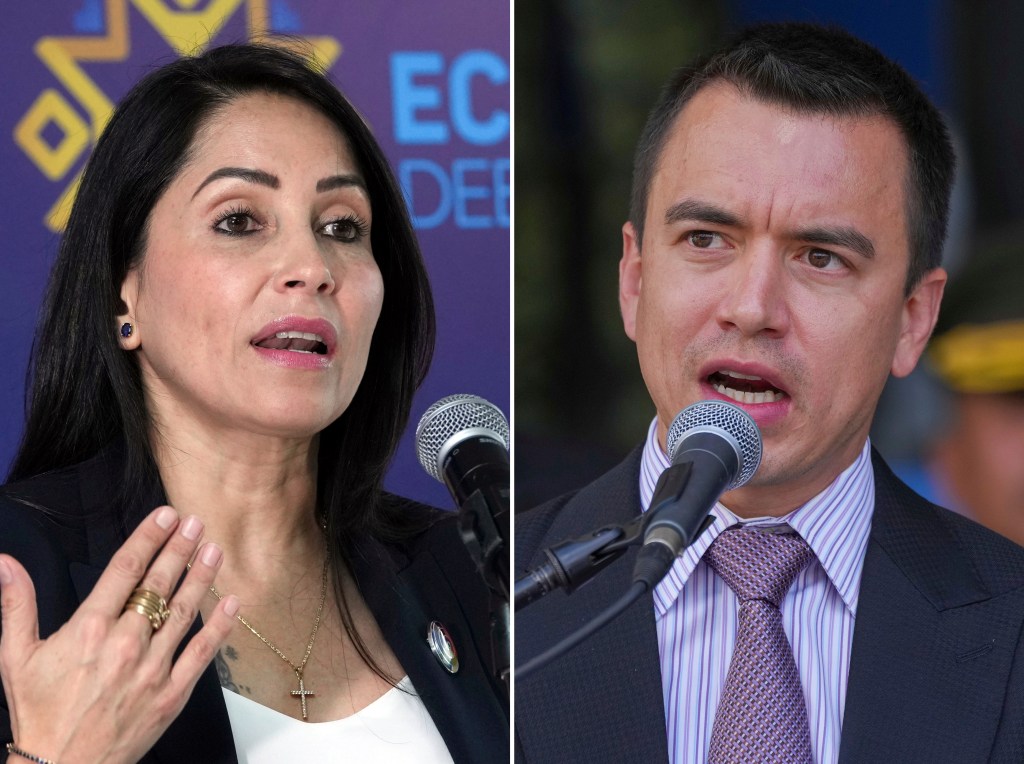 Ecuador's presidential candidate Luisa Gonzalez (left) and President Daniel Noboa