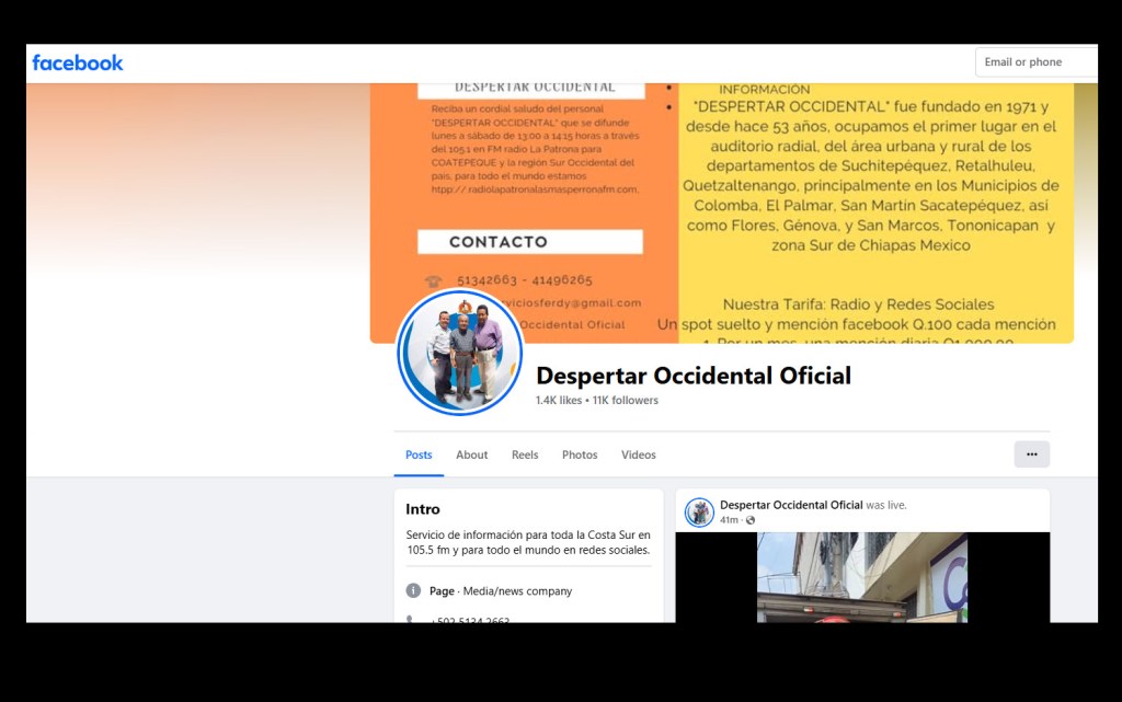 An image of the Facebook news site Despertar Occidental. Guatemalan community journalist Ismael Alonzo González, who worked for the publication for three years, was shot by unidentified assailants on March 21, 2025. (Screenshot: CPJ/Facebook)