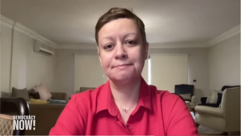 Qandeel, a well-known former BBC Arabic presenter, said she has faced increased verbal attacks from pro-regime Egyptian media presenters. (Screenshot: Democracy Now/YouTube)