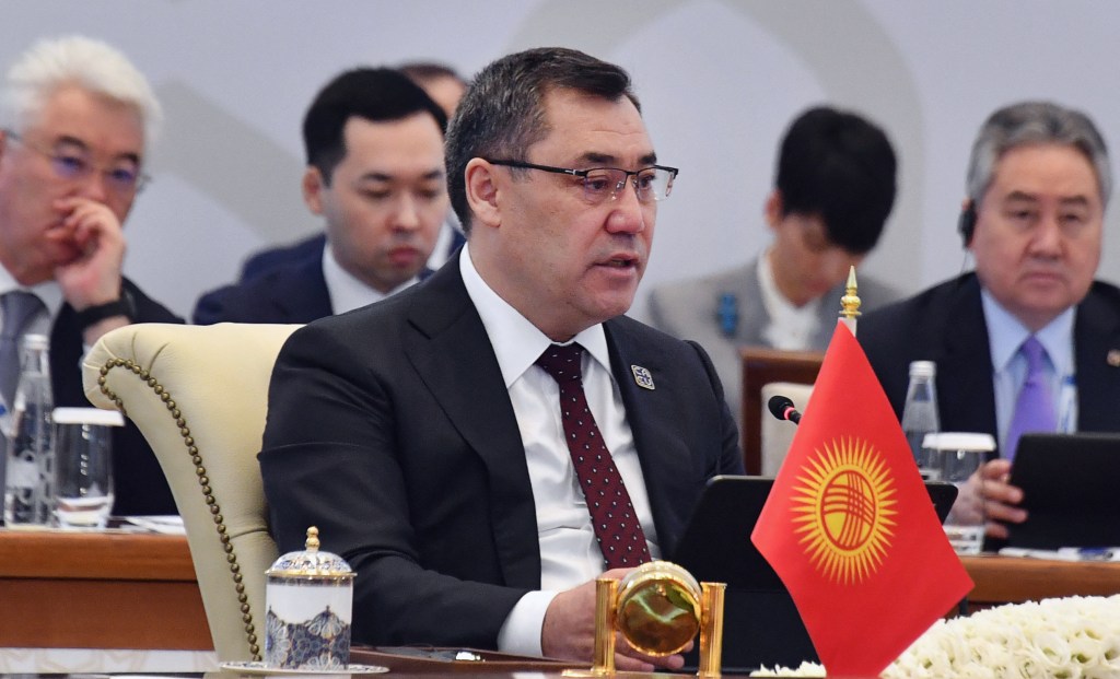 Kyrgyzstan’s President Sadyr Japarov attends a session of the EU-Central Asia Summit in Samarkand, Uzbekistan, on April 4, 2025. (Photo: AFP/Vyacheslav Oseledko)
