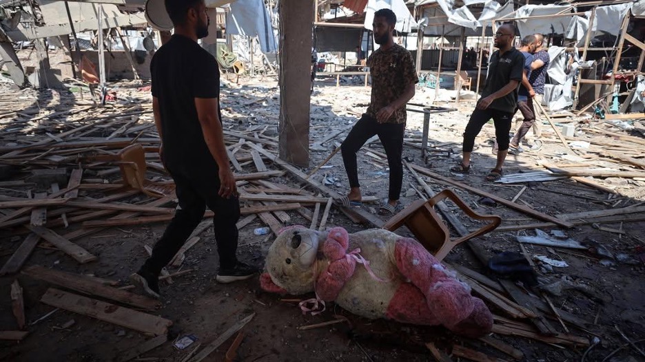 A man walks through the wreckage inside Al-Baqa Café after it was targeted by an Israeli airstrike in western Gaza City on June 30, 2025. (Photo: Courtesy of Majdi Fathi)
