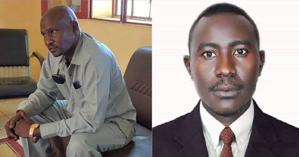 Members of an armed group affiliated with the Sudanese Armed Forces arrested freelance journalists Mohamed Ahmed Nazar (left) and Nasr Yaqoub at a shop in Abu Shouk Camp market in El-Fasher, North Darfur, on July 7, 2025. (Photos: Credit withheld)