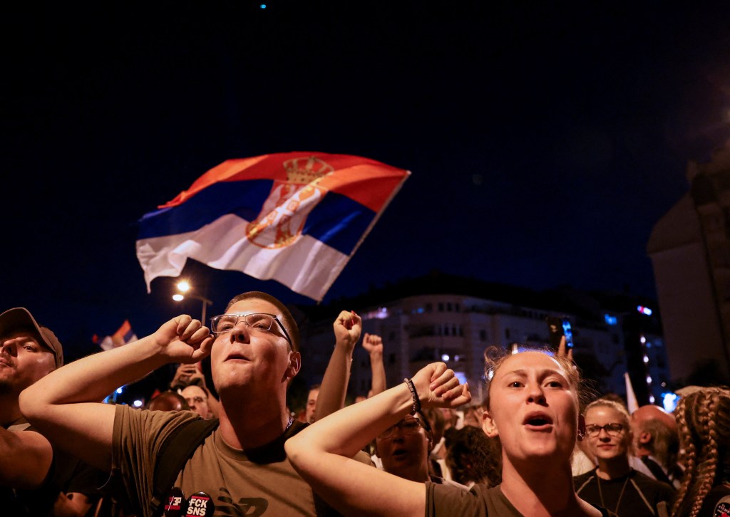 Serbians protest what they say is an increasing police brutality, in Novi Sad in September.
