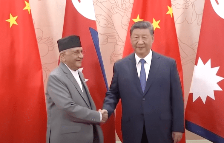 Chinese President Xi Jinping meets Nepali Prime Minister KP Sharma Oli in Tianjin, ahead of the Shanghai Cooperation Organization Summit, on August 30, 2025.